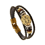 Zodiac Signs Bracelet Leather Wooden Black Gallstone Charm Bracelet For Men