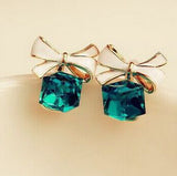 Blue Kiss Chic Shimmer Gold Plated Bow Cubic Crystal Stud Earrings For Women