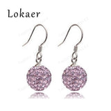 10mm Mix Color Crystal Micro Pave Disco Ball Silver Plated Drop Earring