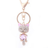 Crystal Rhinestone Metal Cat Keychain Novelty Souvenir Gifts Couple Key Chain Key Ring Hangbag Charms Pendant Chaveiros Carro