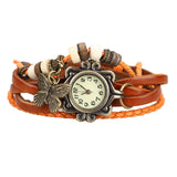 Antique Leather Vintage Wrist Watch Butterfly Pendant Synthetic Leather Strap dress Bracelet Watch