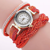 New Fashion Casual Quartz Rhinestone Watch Braided Leather Bracelet