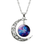 Necklace Glass Galaxy Lovely Pendant Silver Chain Moon