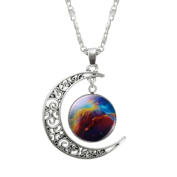 Necklace Glass Galaxy Lovely Pendant Silver Chain Moon