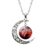 Necklace Glass Galaxy Lovely Pendant Silver Chain Moon