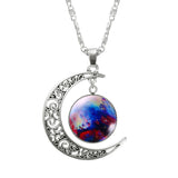 Necklace Glass Galaxy Lovely Pendant Silver Chain Moon