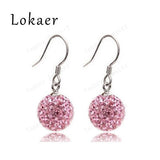 10mm Mix Color Crystal Micro Pave Disco Ball Silver Plated Drop Earring