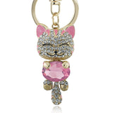 Lucky Smile Cat Crystal Rhinestone Key Chains Holder Purse Bag