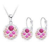 New Austrian Crystal Jewelry Set for Women 18K Rose Gold Plated Round Style Pendant/Earrings Sets