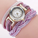 New Fashion Casual Quartz Rhinestone Watch Braided Leather Bracelet