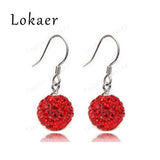 10mm Mix Color Crystal Micro Pave Disco Ball Silver Plated Drop Earring