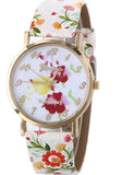 New Flower Patterns Leather Lady Dress Analog Quartz Vogue Wrist Watches