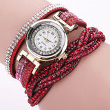 New Fashion Casual Quartz Rhinestone Watch Braided Leather Bracelet