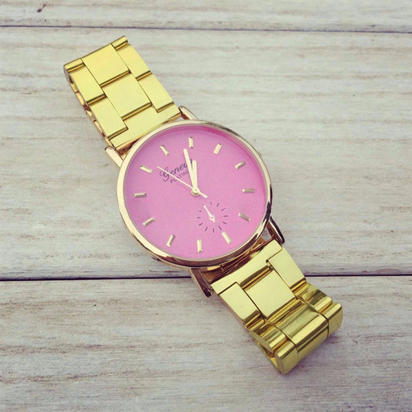 Hot Fashion Gold Watch Luxury Geneva Brand Full Steel Casual Quartz Couple Wristwatches