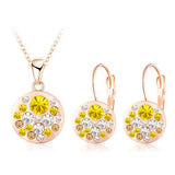 New Austrian Crystal Jewelry Set for Women 18K Rose Gold Plated Round Style Pendant/Earrings Sets