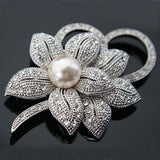 Vintage Style Rhodium Plated Clear Austria Crystals Imitation Pearl Big Bow Brooch Wedding Accessories