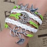 New Infinity Love Leather Owl Leaf Charm Handmade Bracelet