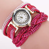 New Fashion Casual Quartz Rhinestone Watch Braided Leather Bracelet