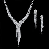 Austrian Crystal Bridal Jewelry Sets For Women Long Tassel Statement Necklace/Earrings