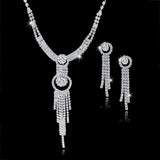 Austrian Crystal Bridal Jewelry Sets For Women Long Tassel Statement Necklace/Earrings