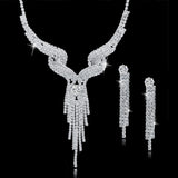 Austrian Crystal Bridal Jewelry Sets For Women Long Tassel Statement Necklace/Earrings