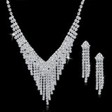 Austrian Crystal Bridal Jewelry Sets For Women Long Tassel Statement Necklace/Earrings