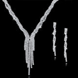 Austrian Crystal Bridal Jewelry Sets For Women Long Tassel Statement Necklace/Earrings