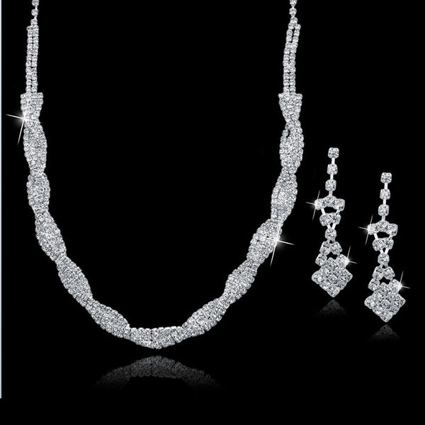 Austrian Crystal Bridal Jewelry Sets For Women Long Tassel Statement Necklace/Earrings