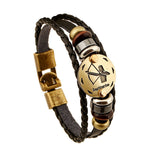 Zodiac Signs Bracelet Leather Wooden Black Gallstone Charm Bracelet For Men