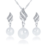 Fashion Necklace Earrings Crystal Gold Silver Plated Big Simulated Pearl Wedding Party Jewelry Sets For Women