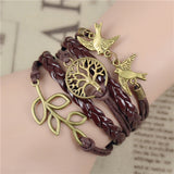 New Infinity Love Leather Owl Leaf Charm Handmade Bracelet