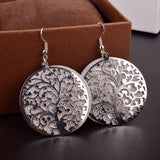 Jewelry Round Life Tree Hollow Out Scrub Earrings for Women