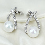 Fashion Gold Crystal Stud Pearl Earrings For Woman