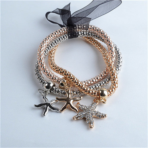 3Pcs Multilayer Bracelets starfish/love Charm Bracelets for women