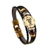 Zodiac Signs Bracelet Leather Wooden Black Gallstone Charm Bracelet For Men