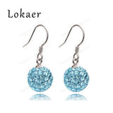 10mm Mix Color Crystal Micro Pave Disco Ball Silver Plated Drop Earring