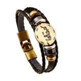 Zodiac Signs Bracelet Leather Wooden Black Gallstone Charm Bracelet For Men