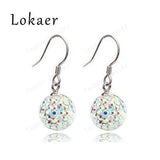 10mm Mix Color Crystal Micro Pave Disco Ball Silver Plated Drop Earring