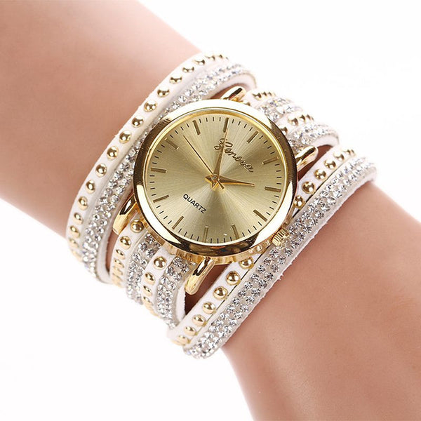 8 Colors Luxury brand Casual Leather Crystal Rivet Bracelet Watch