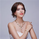 Sapphire Beads Collares Wedding Bridal Pendant Statement CZ Diamond Necklace Earrings Jewelry Sets For Women