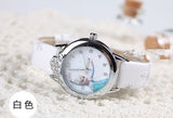 Cartoon Children Watch Princess Elsa Anna Watches Fashion Kids Cute Leather quartz WristWatch