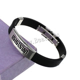 Fashion Wristband black Punk Rubber Silicone Stainless Steel Men Bracelet