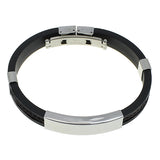 Fashion Punk Bracelet Stainless Steel Cuff Bangle Silver Hand Chain Black Silicon Wristband