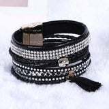 Multilayer Leather Rhinestone Crystal Tassel Magnetic Bohemian Bracelets