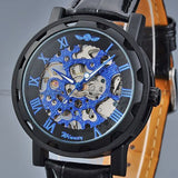 Skeleton hollow fashion mechanical hand wind men luxury male business leather strap Wrist Watch