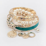 Jewelry Simulated Pearl Coins Element Avatar Statement Charm Multilayer  Bracelet For Women