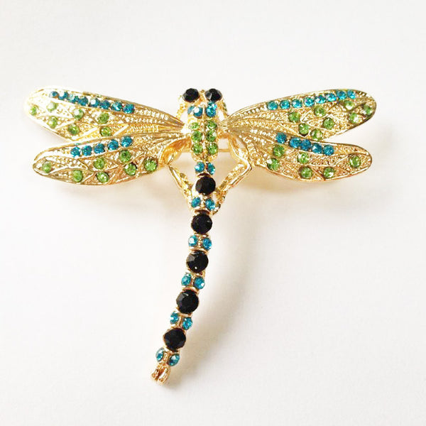 Vintage Lovely Dragonfly Crystal Scarf Lapel Pin Brooches For Women