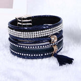 Multilayer Leather Rhinestone Crystal Tassel Magnetic Bohemian Bracelets