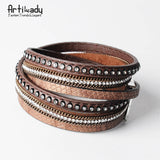 Wrap leather bangle charm winter bracelet women jewelry