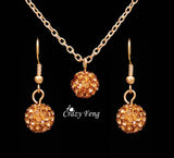 Fashion women Jewelry Sets Rhinestone ball Necklace Earrings Dangle Pendants18K Gold Plated Crystal